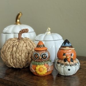Johanna Parker Fall Harvest Salt & Pepper Shakers NWT Owl Turkey